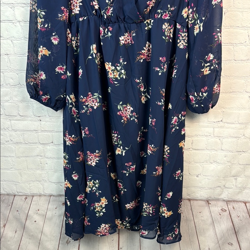 BloomChic Blue and Pink Floral Long Sleeve Sheer Overlay Dress - Picture 6 of 7